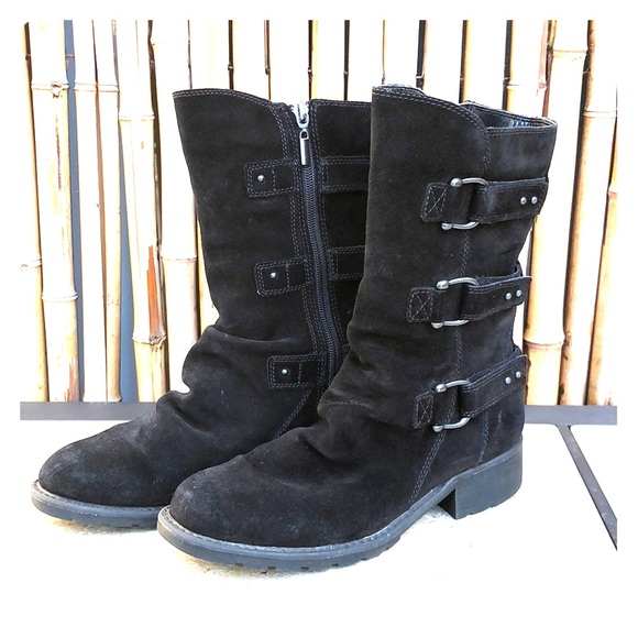 Clarks Shoes - CLARKS Black Suede Triple Buckle Detail Boot 8.5